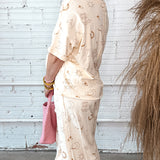 Cream Western Print Wide Leg Lounge Pants