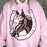 Lucky You Horseshoe Crewneck - Pink