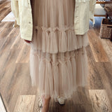 Beige Hearts Tulle Ruffle Skirt