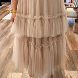 Beige Hearts Tulle Ruffle Skirt