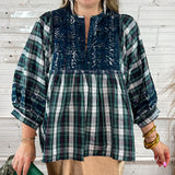 Classic Holiday Plaid Embroidered Top