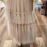 Beige Hearts Tulle Ruffle Skirt