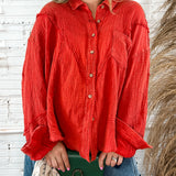 Cloud Gauze Button Down Top - Red