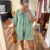 Skip Around Romper - Green Stripes