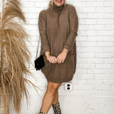 Mock Neck Mocha Pocket Sweater Dress