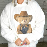 Cowboy Teddy Bear Sweater - White