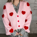 Puff Heart Chunky Cardigan - Pink