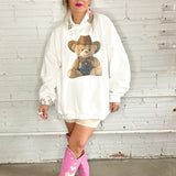 Cowboy Teddy Bear Sweater - White