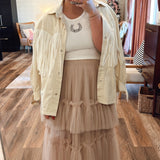 Beige Hearts Tulle Ruffle Skirt