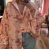 Country Chinoiserie Oversized Blouse - Pink