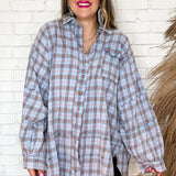 Peri Blue Oversized Plaid Top