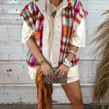 Mixed Media Plaid Shorty Vest