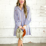 Polo Striped Button Down Mini Dress - Blue