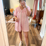 Skip Around Romper - Pink Stripes