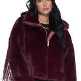 Moonlight Fringe Fur Jacket - Merlot