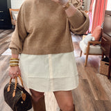 Soho Girly Mini Sweater Dress - Tan