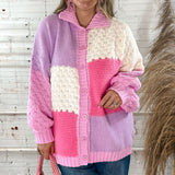 Dandy Pink Colorblock Cardigan Sweater