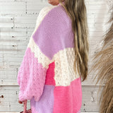 Dandy Pink Colorblock Cardigan Sweater