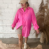 Holden Oversized Button Up Top - Pink