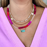 Hues of Pink Block Beaded Necklace