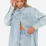 {Mumu} Lincoln Shirt Jacket - Embellished Light Indigo