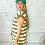 Step Out Striped Tank Dress - Olive