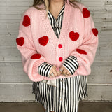 Puff Heart Chunky Cardigan - Pink