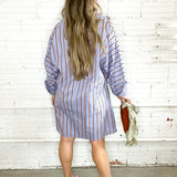 Polo Striped Button Down Mini Dress - Blue