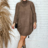 Mock Neck Mocha Pocket Sweater Dress