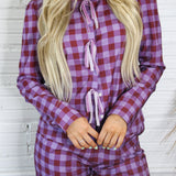 Sangria Pink Plaid Long Sleeve Tie Top