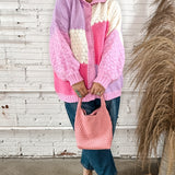 Dandy Pink Colorblock Cardigan Sweater