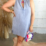 Hallie V-Neck Pocket Dress - Denim