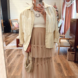 Beige Hearts Tulle Ruffle Skirt