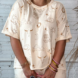 Cream Western Print Lounge Top