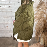 Olive You Quarter Zip Quilted Poncho Vest