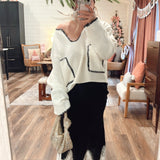 High Key Contrast Stitch Sweater - Ivory