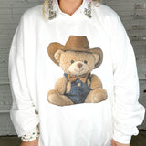 Cowboy Teddy Bear Sweater - White