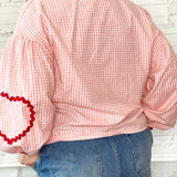 Lovers Heart Front Tie Top - Pink + Red