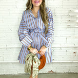 Polo Striped Button Down Mini Dress - Blue