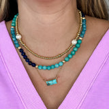 Turquoise Block + Gold Beaded Necklace