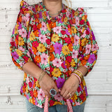 Vibrant Floral Ruffle Shoulder Top