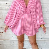 Sunset Plaid Print Romper - Pink