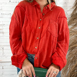 Cloud Gauze Button Down Top - Red