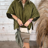 Olive You Quarter Zip Quilted Poncho Vest