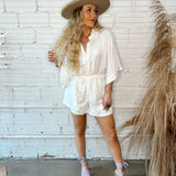 Greece Button Up Collared Romper - White