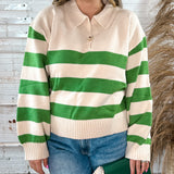 Staple Striped Collared Pullover - Green