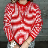 The Piper Cardigan - Red Stripes