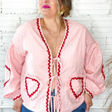 Lovers Heart Front Tie Top - Pink + Red