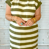 Step Out Striped Tank Dress - Olive