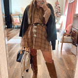 Cool Girl Plaid Mini Dress - Mocha